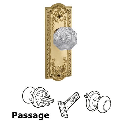 Grandeur Passage Knob - Parthenon Plate with Chambord Crystal Door Knob in Polished Brass
