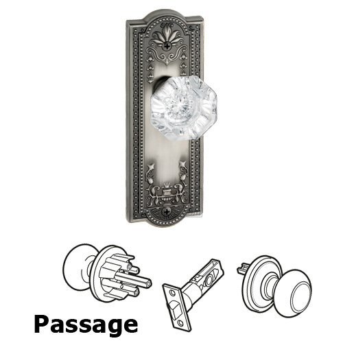 Grandeur Passage Knob - Parthenon Plate with Chambord Crystal Door Knob in Antique Pewter