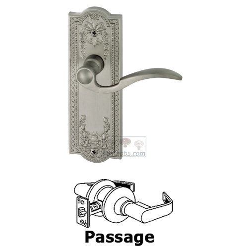 Grandeur Passage Parthenon Plate with Bellagio Right Handed Lever in Satin Nickel