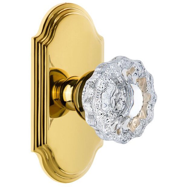 Grandeur Grandeur Arc Plate Privacy with Versailles Crystal Knob in Polished Brass