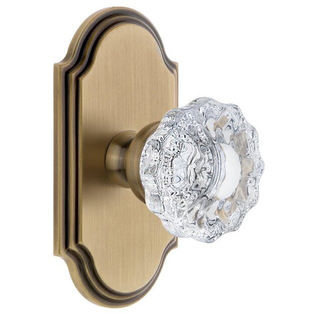 Grandeur Grandeur Arc Plate Privacy with Versailles Crystal Knob in Vintage Brass