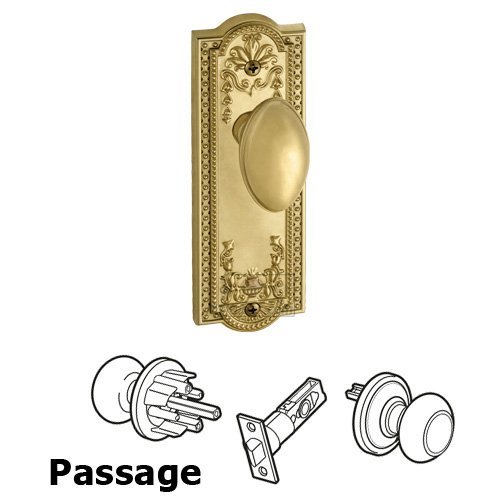 Grandeur Passage Knob - Parthenon Plate with Eden Prairie Door Knob in Polished Brass