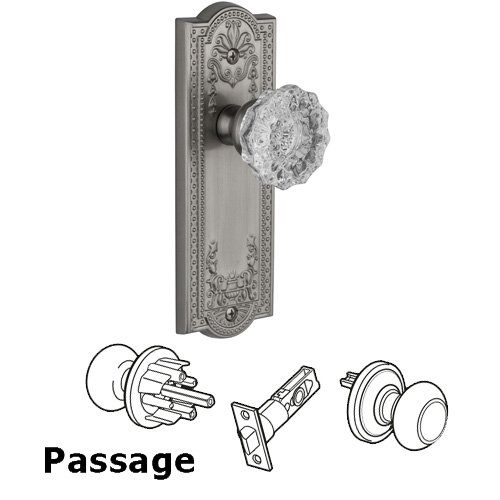 Grandeur Passage Knob - Parthenon Plate with Fontainebleau Crystal Door Knob in Satin Nickel