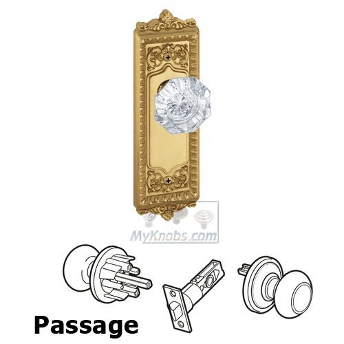 Grandeur Passage Knob - Windsor Plate with Chambord Crystal Door Knob in Polished Brass