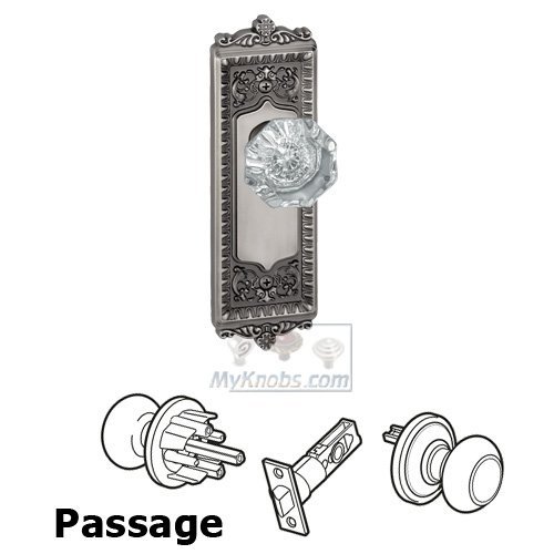 Grandeur Passage Knob - Windsor Plate with Chambord Crystal Door Knob in Antique Pewter
