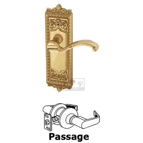 Grandeur Passage Windsor Plate with Right Handed Portofino Door Lever in Polished Brass