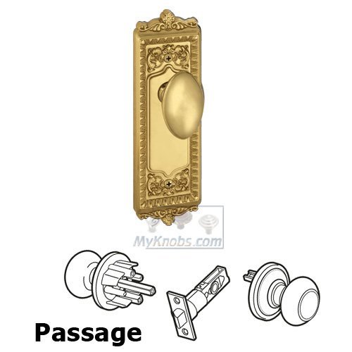 Grandeur Passage Knob - Windsor Plate with Eden Prairie Door Knob in Polished Brass