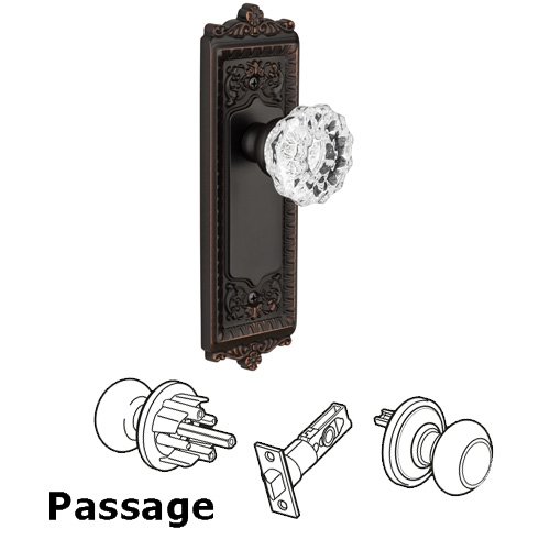 Grandeur Passage Knob - Windsor Plate with Fontainebleau Crystal Door Knob in Timeless Bronze