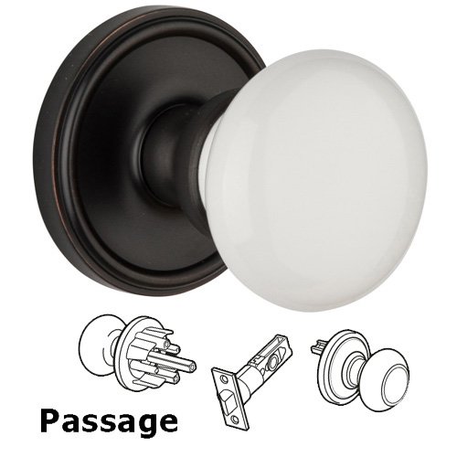 Grandeur Passage Knob - Georgetown Rosette with Hyde Park White Porcelain Knob in Timeless Bronze