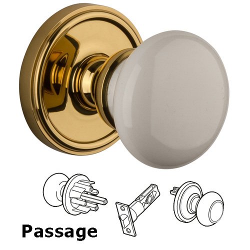 Grandeur Passage Knob - Georgetown Rosette with Hyde Park Door Knob in Polished Brass