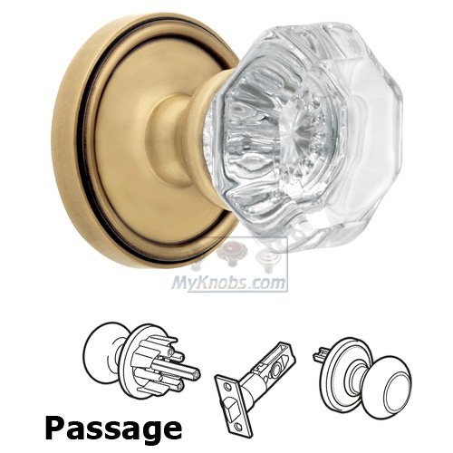 Grandeur Passage Knob - Georgetown Rosette with Chambord Crystal Door Knob in Vintage Brass