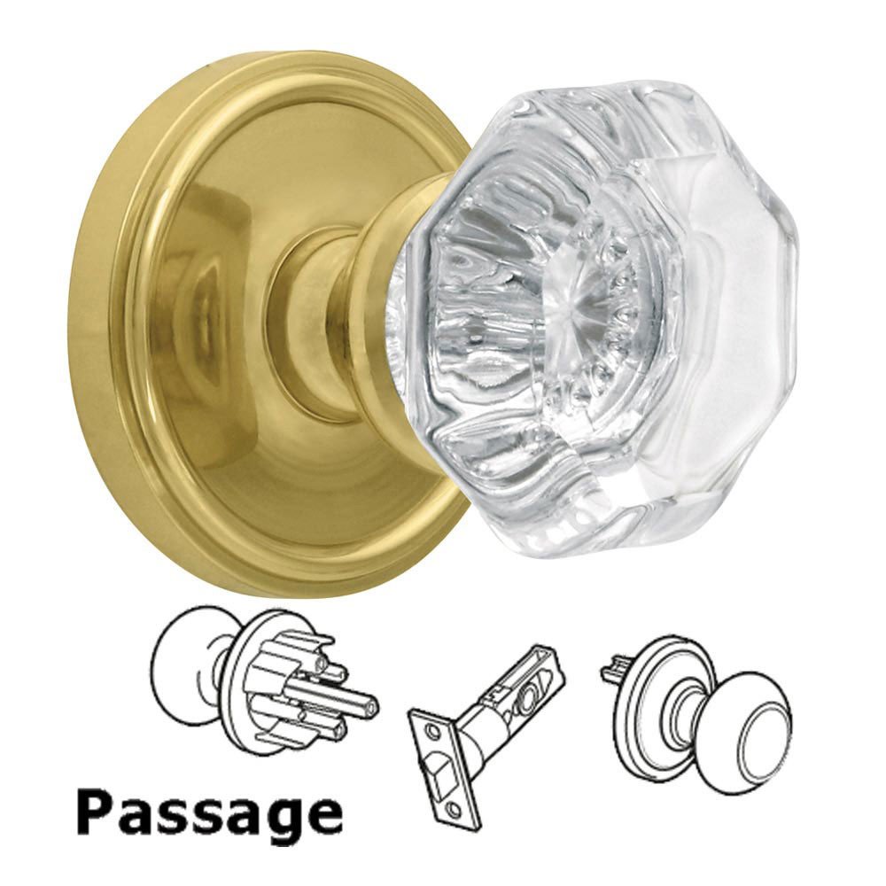 Grandeur Passage Knob - Georgetown Rosette with Chambord Crystal Door Knob in Polished Brass
