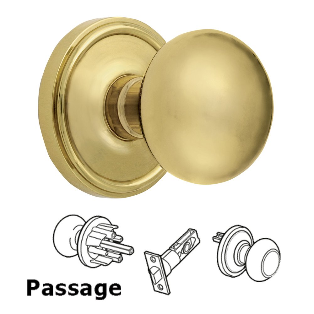 Grandeur Passage Knob - Georgetown Rosette with Fifth Avenue Door Knob in Polished Brass