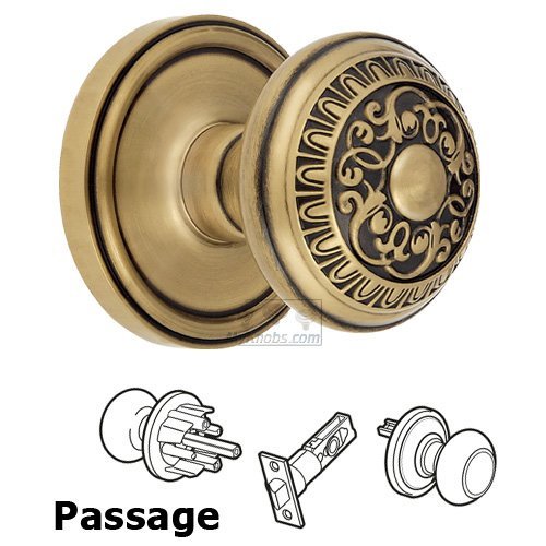 Grandeur Passage Knob - Georgetown Rosette with Windsor Door Knob in Vintage Brass