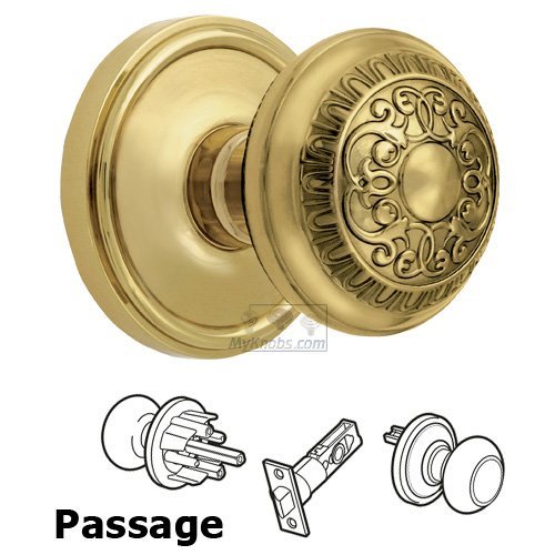Grandeur Passage Knob - Georgetown Rosette with Windsor Door Knob in Polished Brass