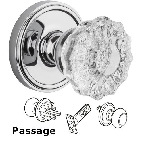 Grandeur Passage Knob - Georgetown Rosette with Fontainebleau Crystal Door Knob in Bright Chrome
