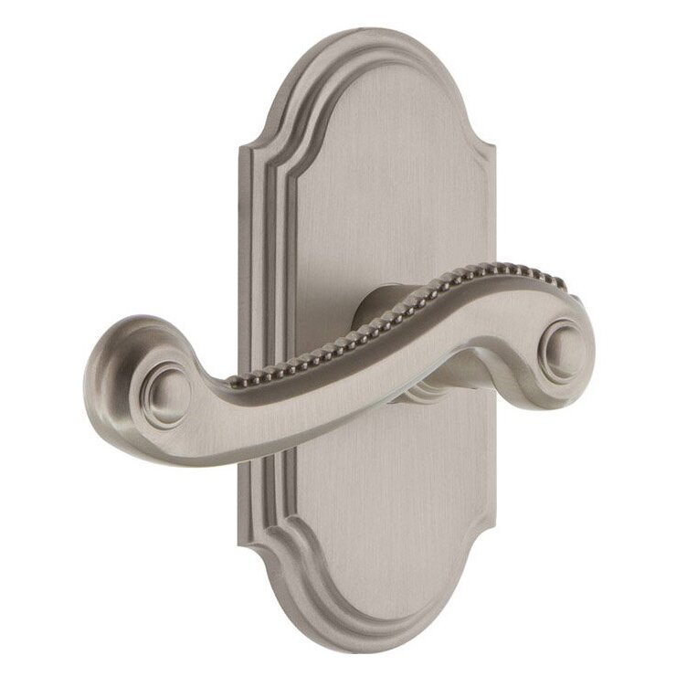 Grandeur Privacy Arc Plate with Left Handed Newport Lever in Satin Nickel