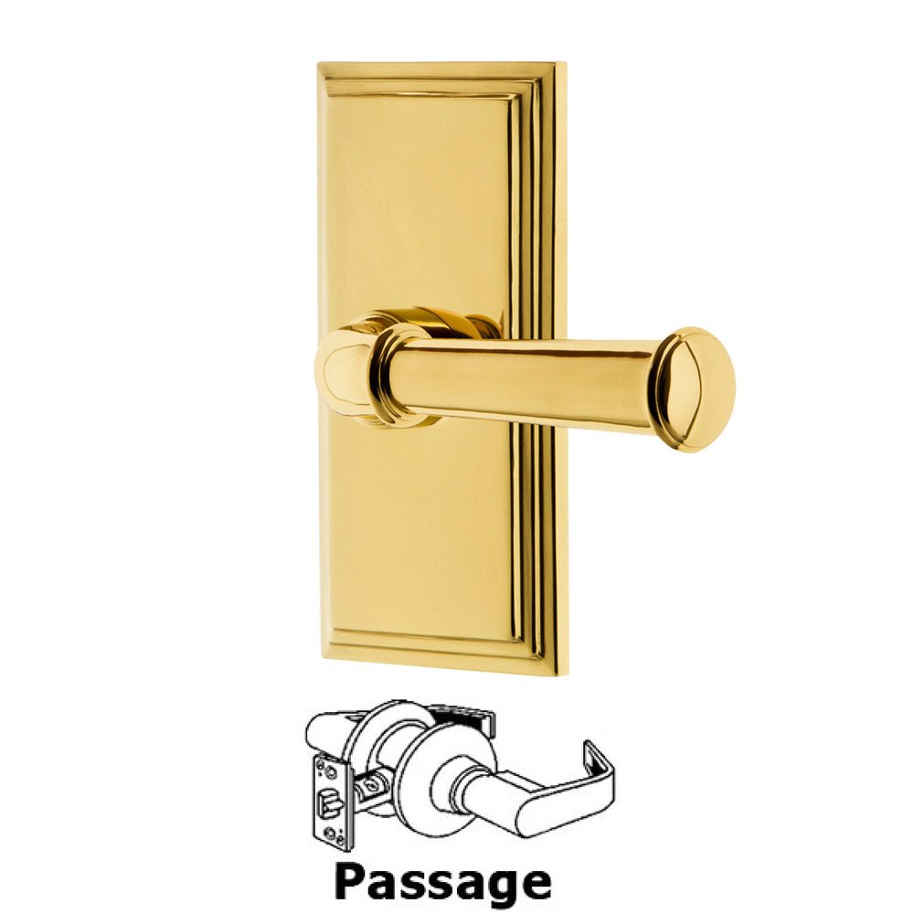 Grandeur Passage Carre Plate with Georgetown Lever in Polished Brass