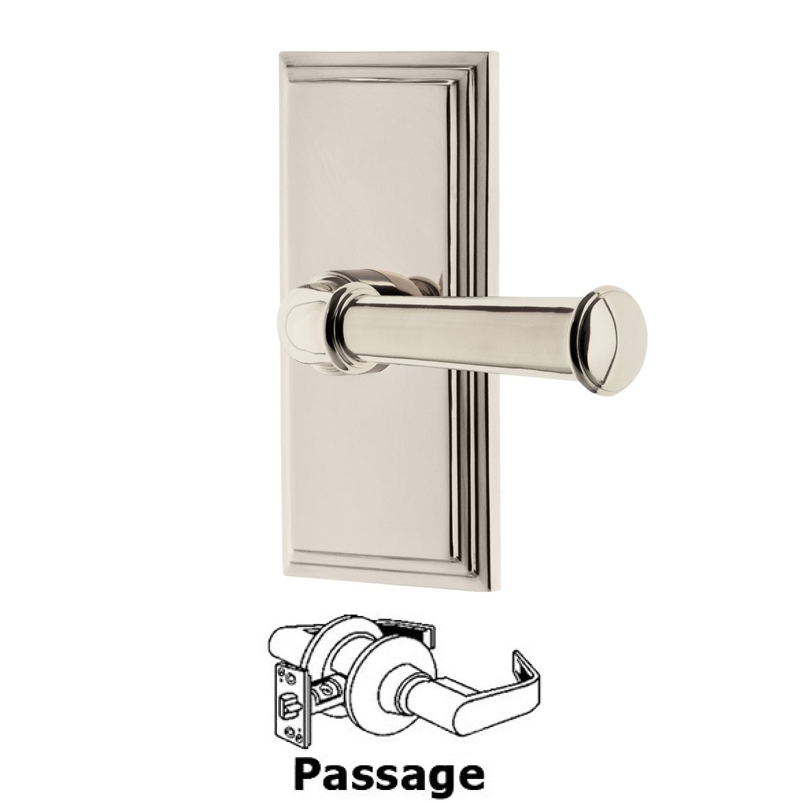 Grandeur Passage Carre Plate with Georgetown Lever in Polished Nickel