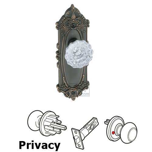 Grandeur Privacy Knob - Grande Victorian Plate with Versailles Crystal Door Knob in Timeless Bronze