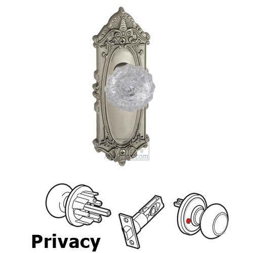 Grandeur Privacy Knob - Grande Victorian Plate with Versailles Crystal Door Knob in Satin Nickel