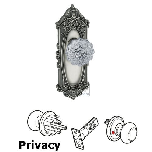 Grandeur Privacy Knob - Grande Victorian Plate with Versailles Crystal Door Knob in Antique Pewter