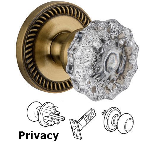 Grandeur Privacy Knob - Newport Rosette with Versailles Door Knob in Vintage Brass