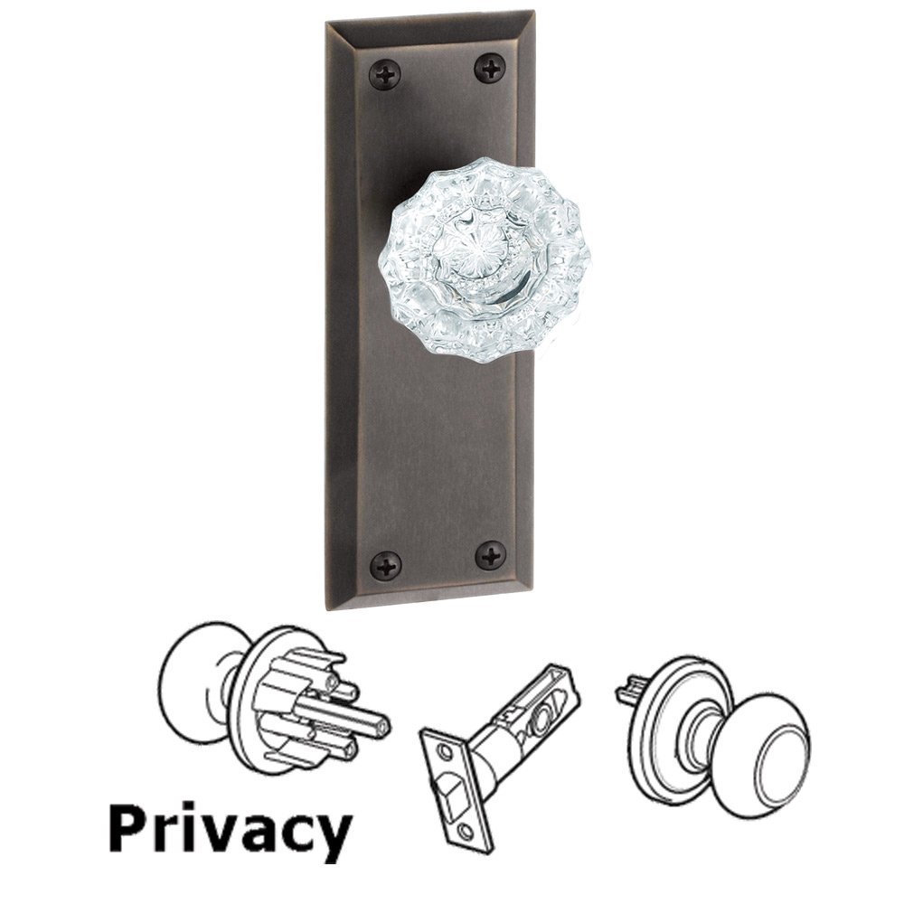 Grandeur Privacy Knob - Fifth Avenue Rosette with Versailles Crystal Door Knob in Timeless Bronze
