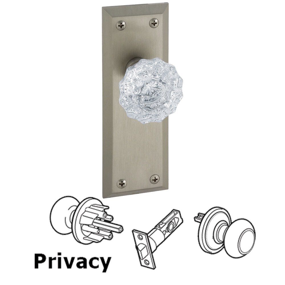 Grandeur Privacy Knob - Fifth Avenue Rosette with Versailles Crystal Door Knob in Satin Nickel
