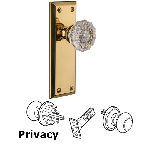 Grandeur Privacy Knob - Fifth Avenue Plate with Versailles Door Knob in Polished Brass