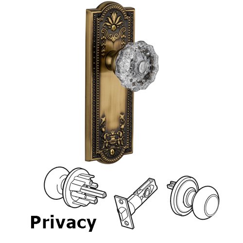 Grandeur Privacy Knob - Parthenon Plate with Versailles Door Knob in Vintage Brass