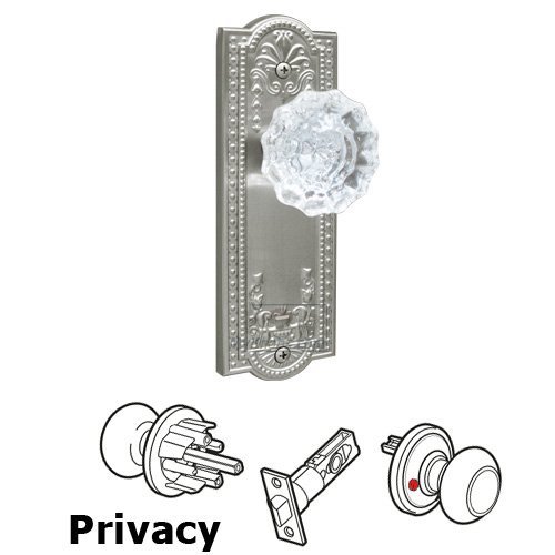 Grandeur Privacy Knob - Parthenon Plate with Versailles Crystal Door Knob in Satin Nickel