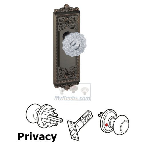 Grandeur Privacy Knob - Windsor Plate with Versailles Crystal Door Knob in Timeless Bronze