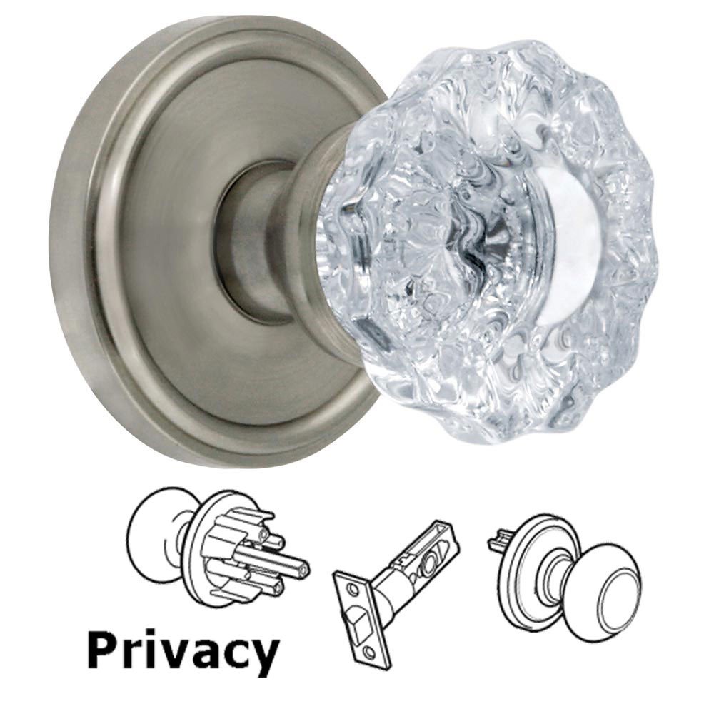 Grandeur Privacy Knob - Georgetown Rosette with Versailles Crystal Door Knob in Satin Nickel