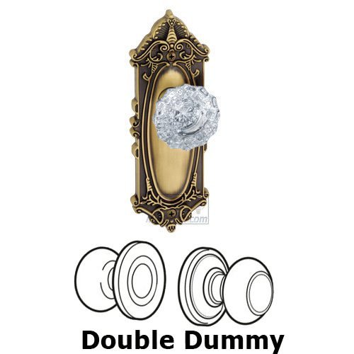 Grandeur Double Dummy Knob - Grande Victorian Plate with Versailles Crystal Door Knob in Vintage Brass