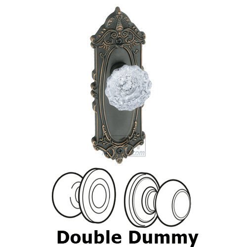 Grandeur Double Dummy Knob - Grande Victorian Plate with Versailles Crystal Door Knob in Timeless Bronze