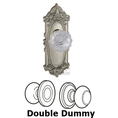 Grandeur Double Dummy Knob - Grande Victorian Plate with Versailles Crystal Door Knob in Satin Nickel