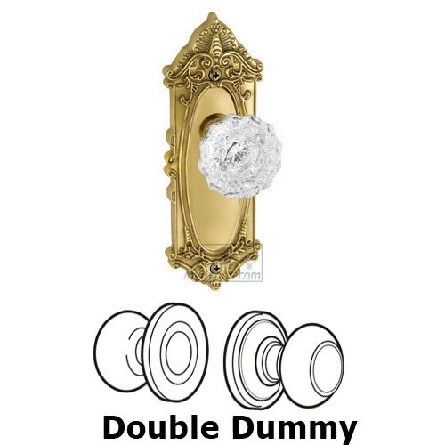 Grandeur Double Dummy Knob - Grande Victorian Plate with Versailles Crystal Door Knob in Polished Brass