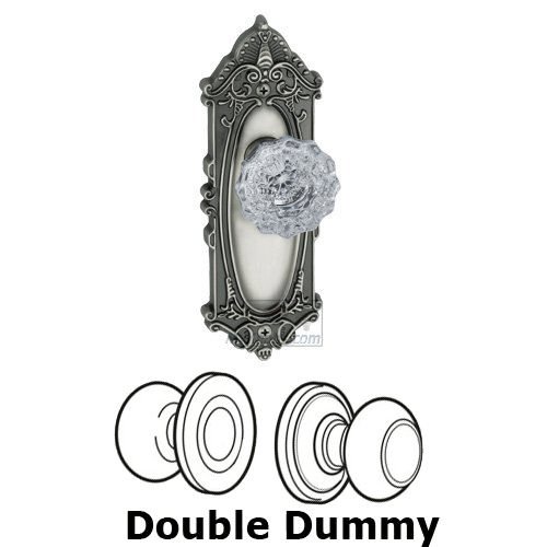 Grandeur Double Dummy Knob - Grande Victorian Plate with Versailles Crystal Door Knob in Antique Pewter