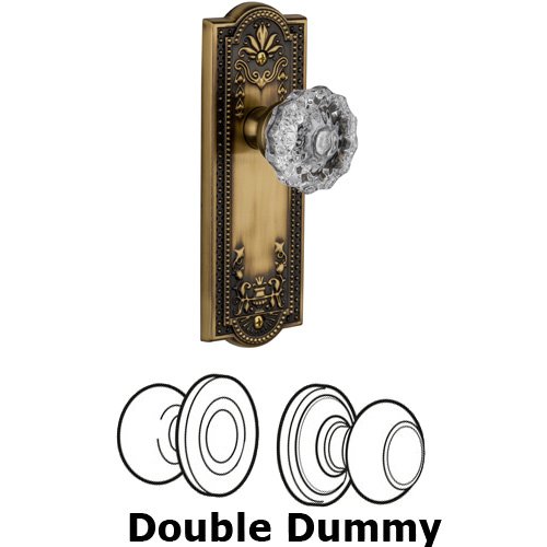 Grandeur Double Dummy Knob - Parthenon Plate with Versailles Door Knob in Vintage Brass