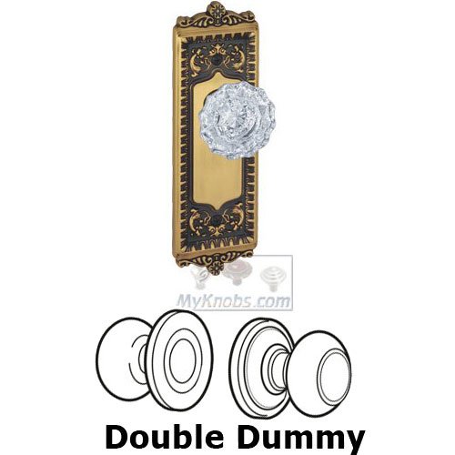 Grandeur Double Dummy Knob - Windsor Plate with Versailles Crystal Door Knob in Vintage Brass