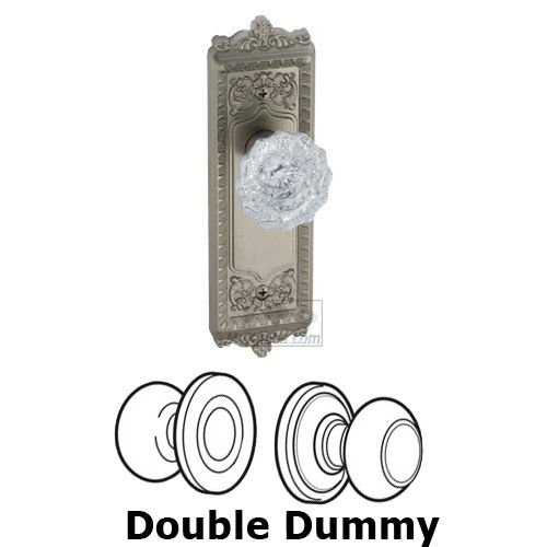 Grandeur Double Dummy Knob - Windsor Plate with Versailles Crystal Door Knob in Satin Nickel