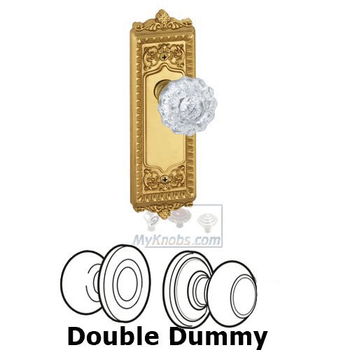 Grandeur Double Dummy Knob - Windsor Plate with Versailles Crystal Door Knob in Polished Brass