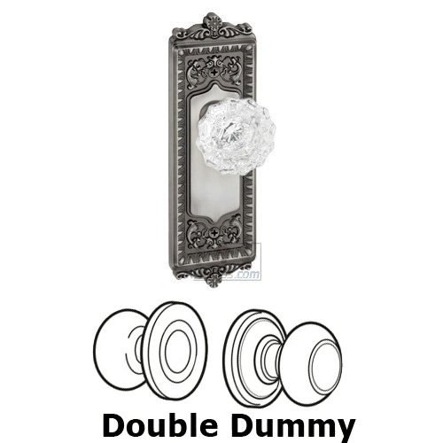 Grandeur Double Dummy Knob - Windsor Plate with Versailles Crystal Door Knob in Antique Pewter