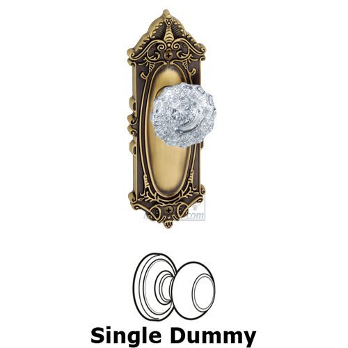 Grandeur Single Dummy Knob - Grande Victorian Plate with Versailles Crystal Door Knob in Vintage Brass