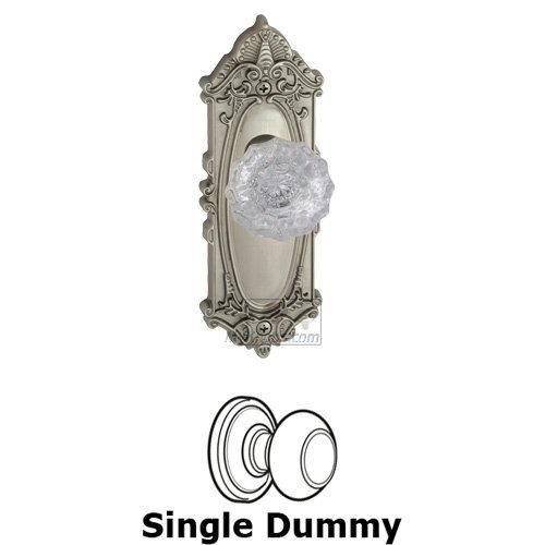 Grandeur Single Dummy Knob - Grande Victorian Plate with Versailles Crystal Door Knob in Satin Nickel