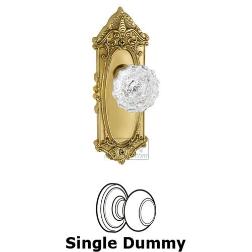 Grandeur Single Dummy Knob - Grande Victorian Plate with Versailles Crystal Door Knob in Polished Brass