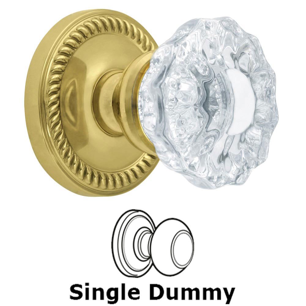 Grandeur Single Dummy Knob - Newport Rosette with Versailles Crystal Door Knob in Polished Brass