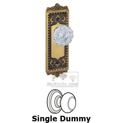 Grandeur Single Dummy Knob - Windsor Plate with Versailles Crystal Door Knob in Vintage Brass