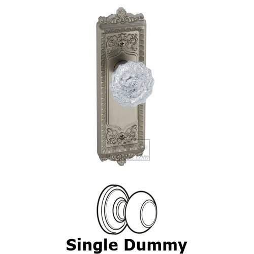 Grandeur Single Dummy Knob - Windsor Plate with Versailles Crystal Door Knob in Satin Nickel